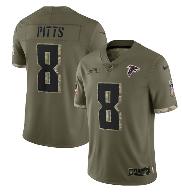 Men's Atlanta Falcons #8 Kyle Pitts Olive 2022 Salute To Service Limited Stitched Jersey